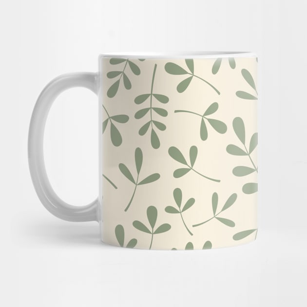 Assorted Leaf Silhouettes Green on Cream by NataliePaskell